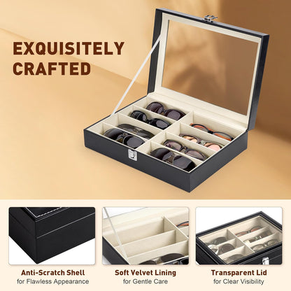 CO-Z Leather Multi Sunglasses Organizer for Women Men, Eyeglasses Eyewear Display Case with 8 Slots, Jewelry Watch Organizer, Sunglasses Jewelry Collection Case, Sunglass Glasses Storage Holder Box