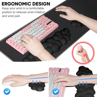 JIKIOU Angel Wing Wrist Rest Ergonomic Memory Foam Wrist Rest for Computer Keyboard Mouse Set, Cute Leather Keyboard & Mouse Support with PU Anti-Slip Base Waterproof White