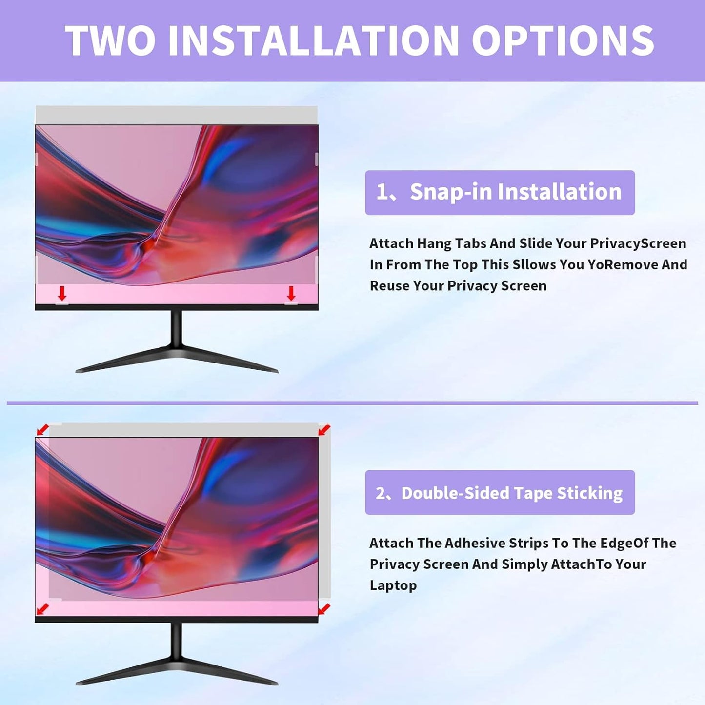 2 Pack Magnetic Hanging Computer Privacy Screen 24 Inch for 16:9 Widescreen Monitor, Removable Privacy Screen Anti Glare Blue Light Computer Screen Privacy Shield, Anti-Scratch 24in Protector Film