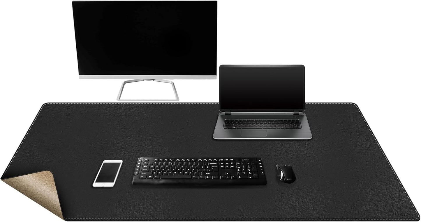 Mydours 40" x 20" Extra Large Desk Mat, PU Leather & Cork Desk Pad, Large XXL Desk Mouse Pad for Workstation, Office, Home, Computer Desk Mat with Keyboard & Mouse (Black)
