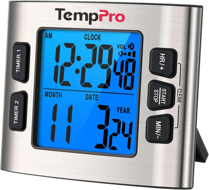 TempPro TM02 24H Digital Timer with Dual Kitchen Timers for Cooking, Magnetic Timer Clock with Adjustable Alarm Volume & LCD Backlit Display, Classroom Timer for Kids & Teachers(Previously ThermoPro)