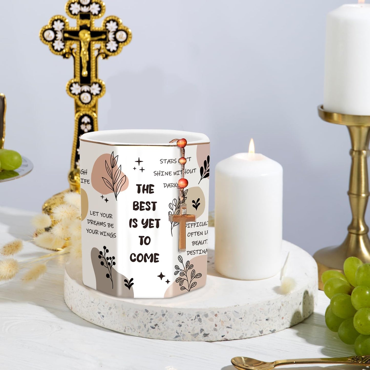 Pen Holder, Pencil Holder for Desk, Marble Desk Organizer Cute, Durable Ceramic Pencil Cup, Decorative Makeup Brush Holder Cup, Stationery Holder for Office, Home, Gray Marble