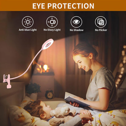 iZELL Book Light, Clip on Reading Light with Silicone Flexible Arm, Dimmable LED Lamparas Clamp on Workbench Desk for Studying Painting Crafting Drawing Makeup Nail Tech Puzzle Task - 27.6‘’ White