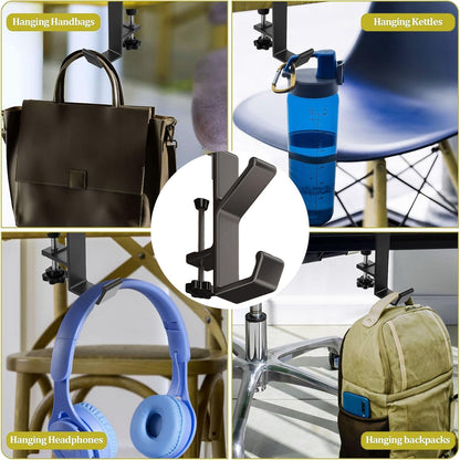 Headphone Stand - Aluminum Alloy Headphone Holder, Under Headset Stand for Desk Fit for PC Gaming Headset Hanger Hook Suitable for Office, Computer, Student Class Desk, Handmade Creator Table (Black2)
