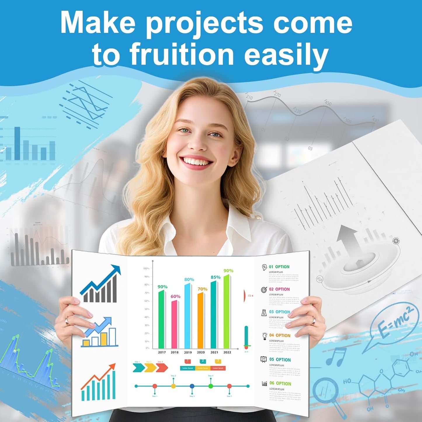 4 Pcs Small Trifold Poster Board, 21.4" x 14" Presentation Board, with Double Sided Tapes and Cardboard, White Corrugated Project Boards/Display Board for School Project/Science Fair Display Boards