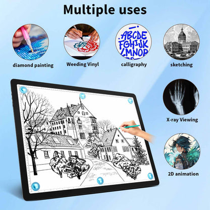 Heanolier Rechargeable A4 Light Board with Stand, 7100Lux Super Bright Magnetic Light Pad with Side Buttons, Wireless Light Box for Tracing, LED Light Table for Diamond Painting,Sketching,Drawing
