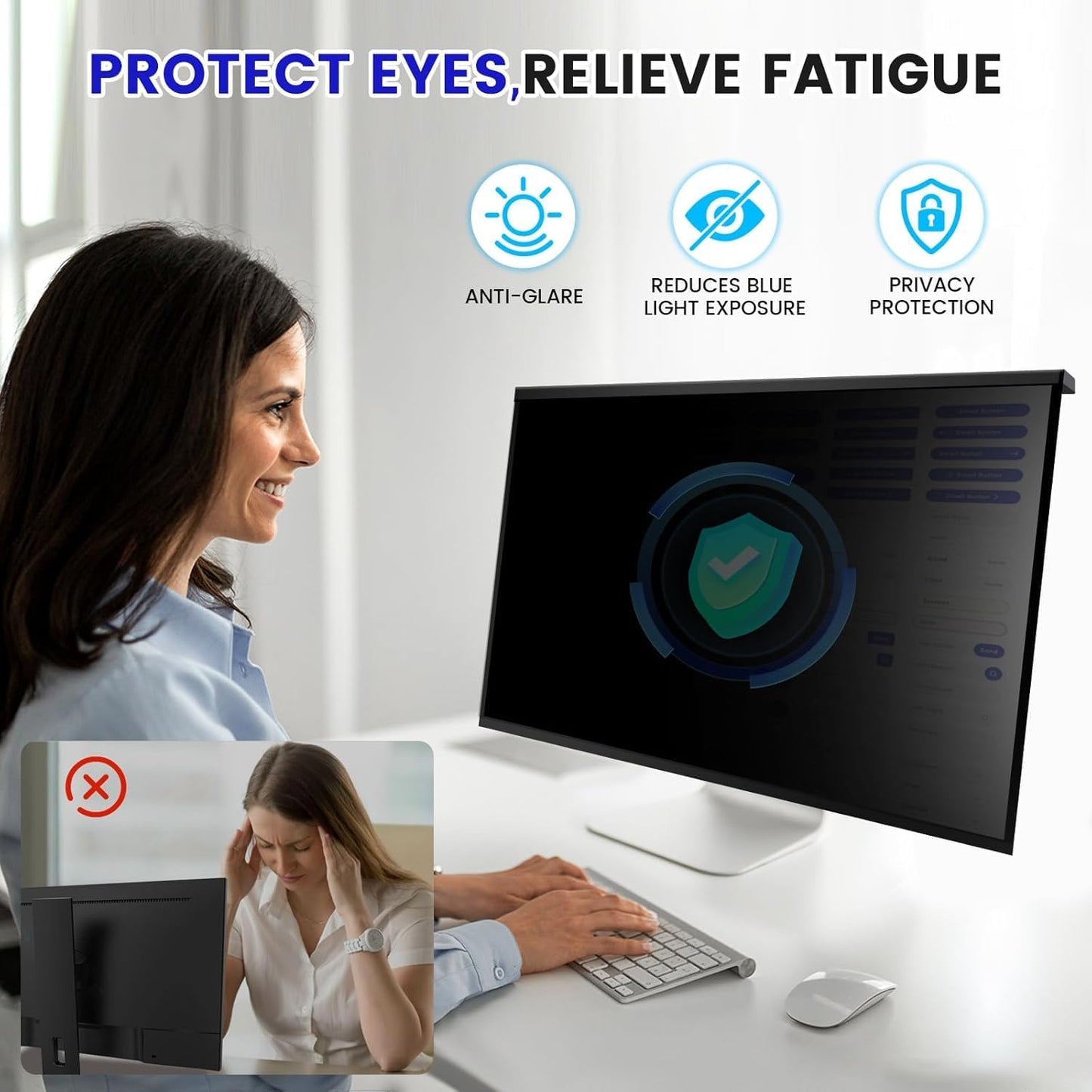 Hanging 27 Inch Computer Privacy Screen Filter, Hanging Computer Screen Privacy Cover, Compatible with, 27 Inch 16:9 Widescreen Monitors, Protect Eyes from Glare and Blue Light