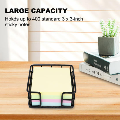 Sticky Note Holder, 3.62 x 3.62 x 1.77 Inches Metal Memo Pad Dispenser, Square Notepad Organizer for Desk, Office & School Essentials, Desk Organizer Supply