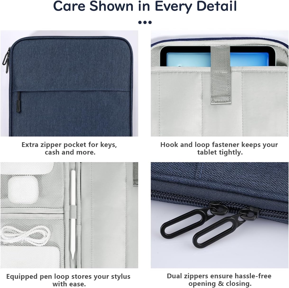 Dadanism 9-11 Inch Tablet Sleeve Padded Carrying Case for iPad (A16) 11th Gen 11", iPad 10th Gen 10.9", iPad Air M4/Pro M5 11", iPad Air 5/4, iPad 9/8/7th Gen, Galaxy Tab A11+ Plus 11", Blue