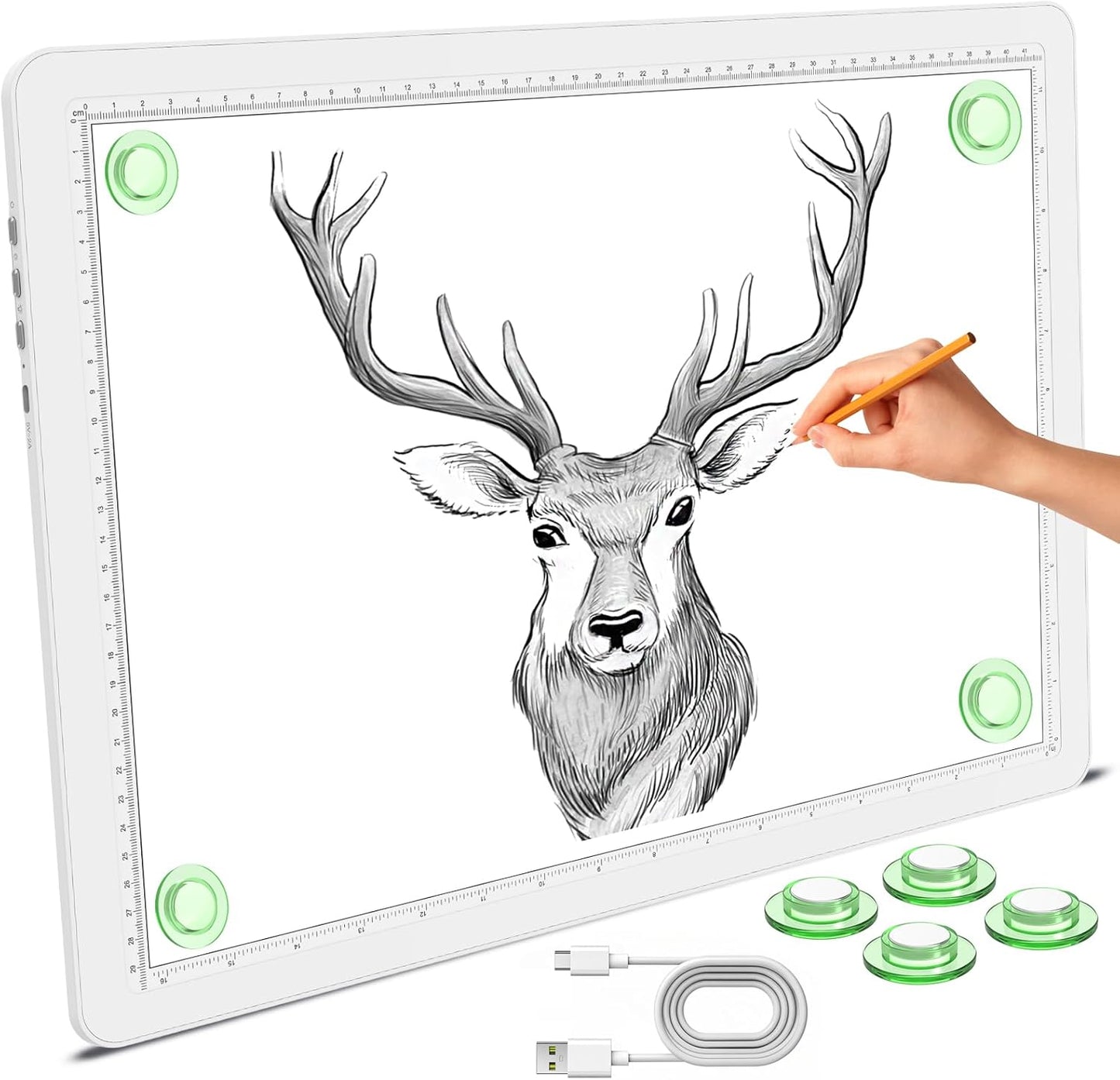 Phylosal Magnetic A3 Light Pad with Bag, Super Bright Light Box with Side Button, Diamond Art Light Board, Lightbox for Tracing and Drawing, USB Power Light Table for Sketching, Weeding Vinyl (White)
