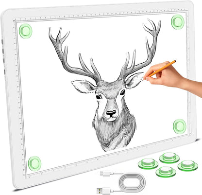 Phylosal Magnetic A3 Light Pad with Bag, Super Bright Light Box with Side Button, Diamond Art Light Board, Lightbox for Tracing and Drawing, USB Power Light Table for Sketching, Weeding Vinyl (White)