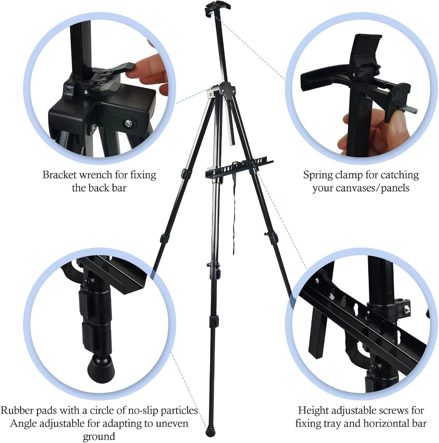 Art Painting Display Artist Easel Stand,Ns Jymb Portable Metal Adjustable Easels for Painting Canvases Height from 17 to 66 Inch - Carry Bag for Table-Top/Floor Displaying and Wedding Signs - Black