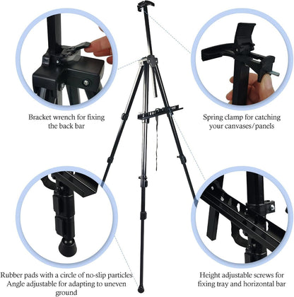 Art Painting Display Artist Easel Stand,Ns Jymb Portable Metal Adjustable Easels for Painting Canvases Height from 17 to 66 Inch - Carry Bag for Table-Top/Floor Displaying and Wedding Signs - Black