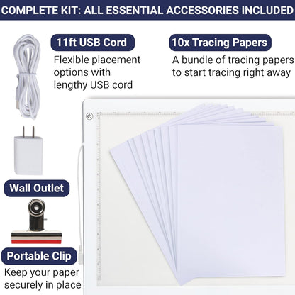 LED Tracing Light Box, 19" Ultra-Thin Light Pad with Adjustable Brightness, Includes USB Cable, Adapter, Paper, and Clip. Portable Drawing Board for Sketching, Cricut Projects, and More
