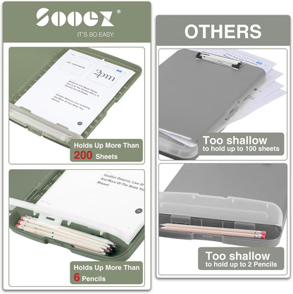 Sooez Clipboard with Storage, Clip Board 8.5 x 11 with Pen Holder, Plastic Organization Case Box for Letter Legal A4 Size Paper, Low Profile Clip, Nurses Teachers Must Haves, School & Office Supplies