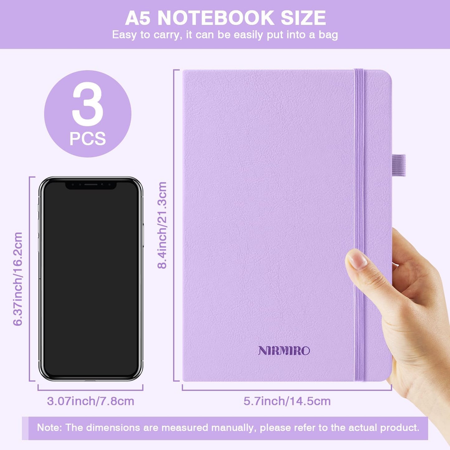 NIRMIRO 3 Pack Pocket Notebook Journals, Small Notepad Notebooks for Note Taking, A6 Mini Note pads with Pen Holder, 408 Lined Pages, 3.7" x 5.7", Black, Brown, Blue
