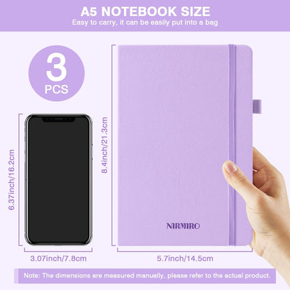 NIRMIRO 3 Pack Pocket Notebook Journals, Small Notepad Notebooks for Note Taking, A6 Mini Note pads with Pen Holder, 408 Lined Pages, 3.7" x 5.7", Black, Brown, Blue