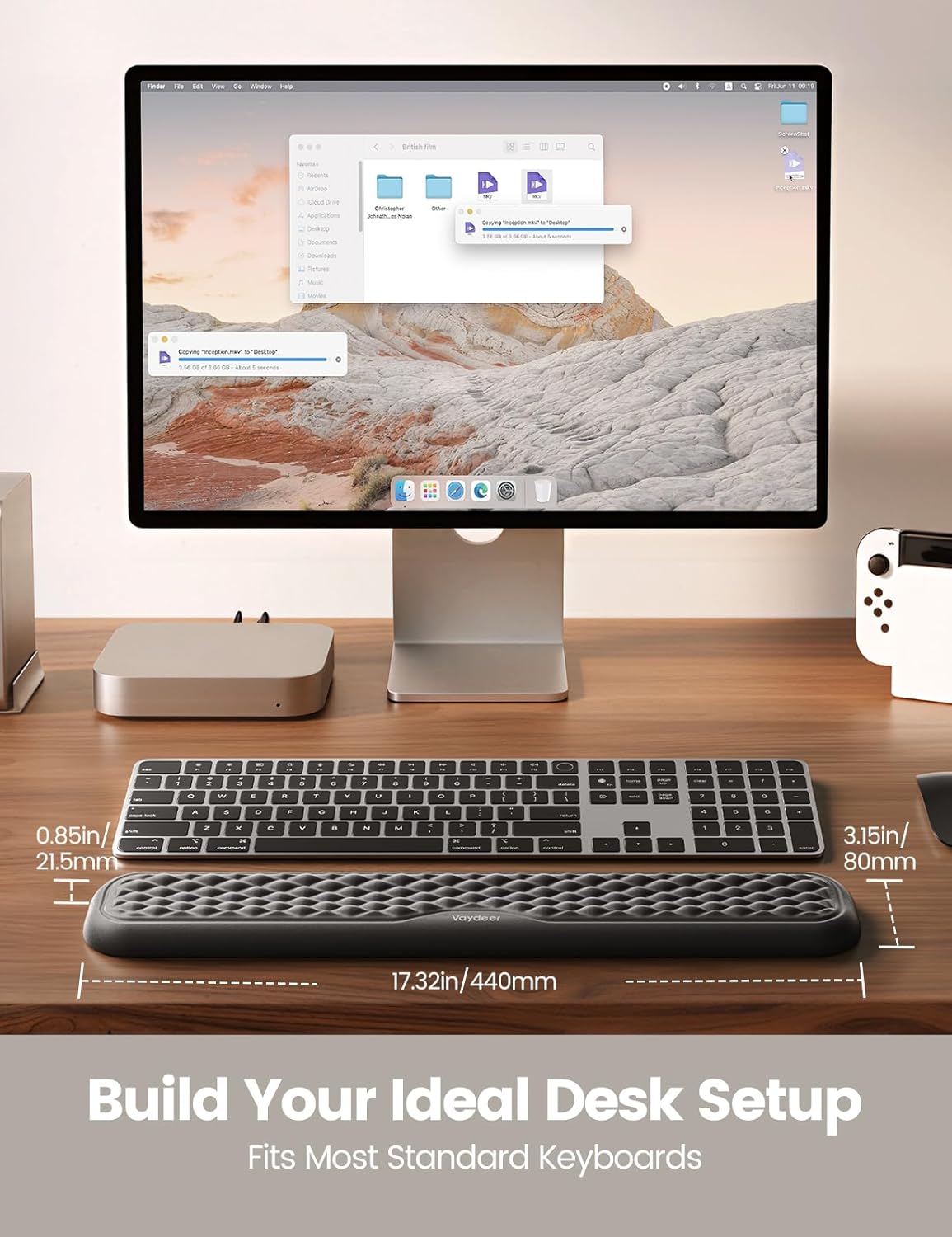 Vaydeer 60%-75% Keyboard Wrist Rest, Memory Foam Hand Rest Support Pad Padded for Office, Computer, Laptop, Mac Typing and Wrist Pain Relief and Repair(14.17inch,Black)