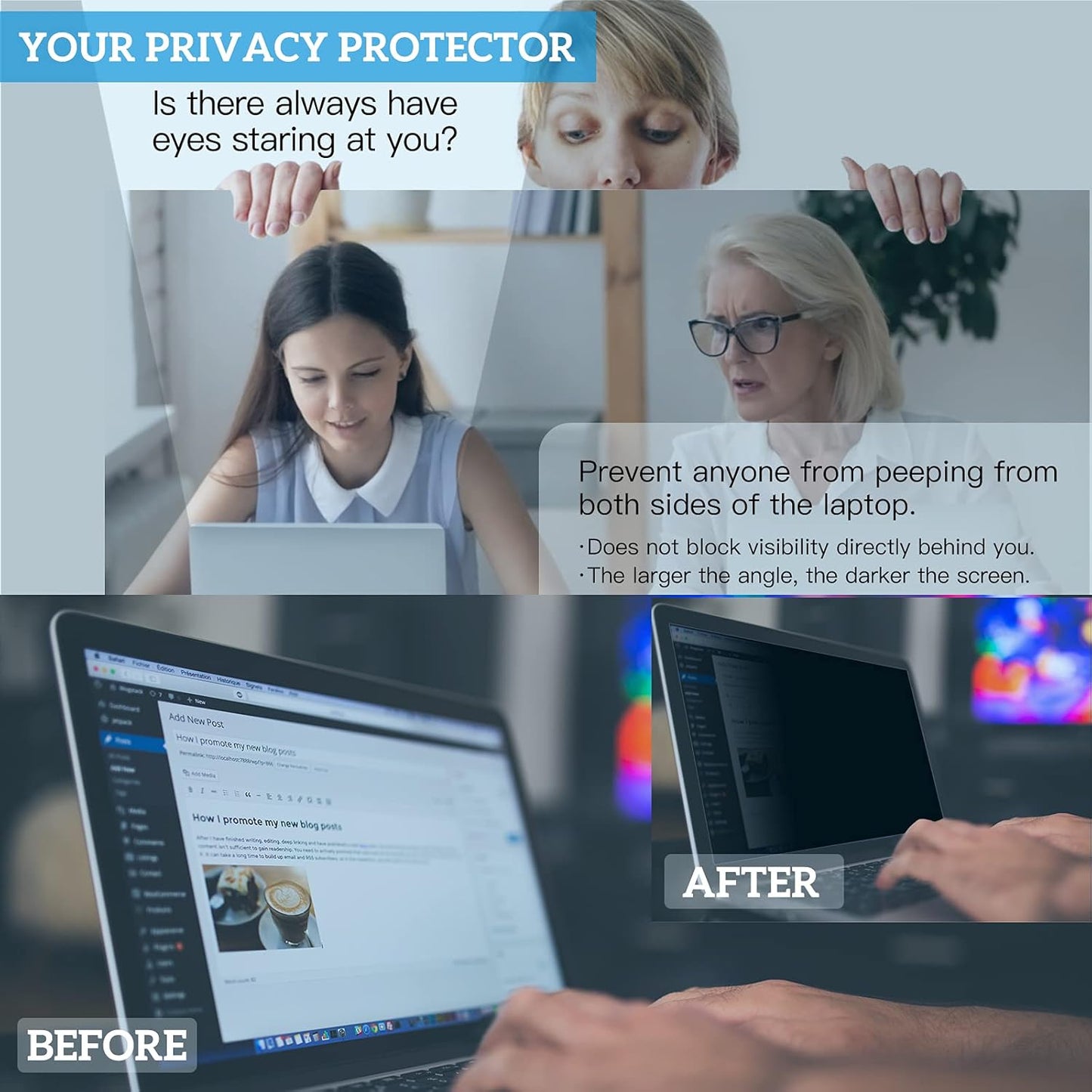[2 Pack] 27 Inch Computer Privacy Screen , 16:9 Aspect Ratio Monitor Privacy Filter with Anti-Glare, Anti-Blue Light & Anti-Spy Protection, Removable Anti-Scratch Screen Protector for 27-Inch Widescreen Monitors