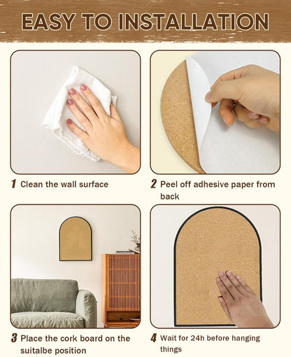 Self-Adhesive Arch Pin Cork Board, 10.4" x 14.4" 1/2" Thick (Black)