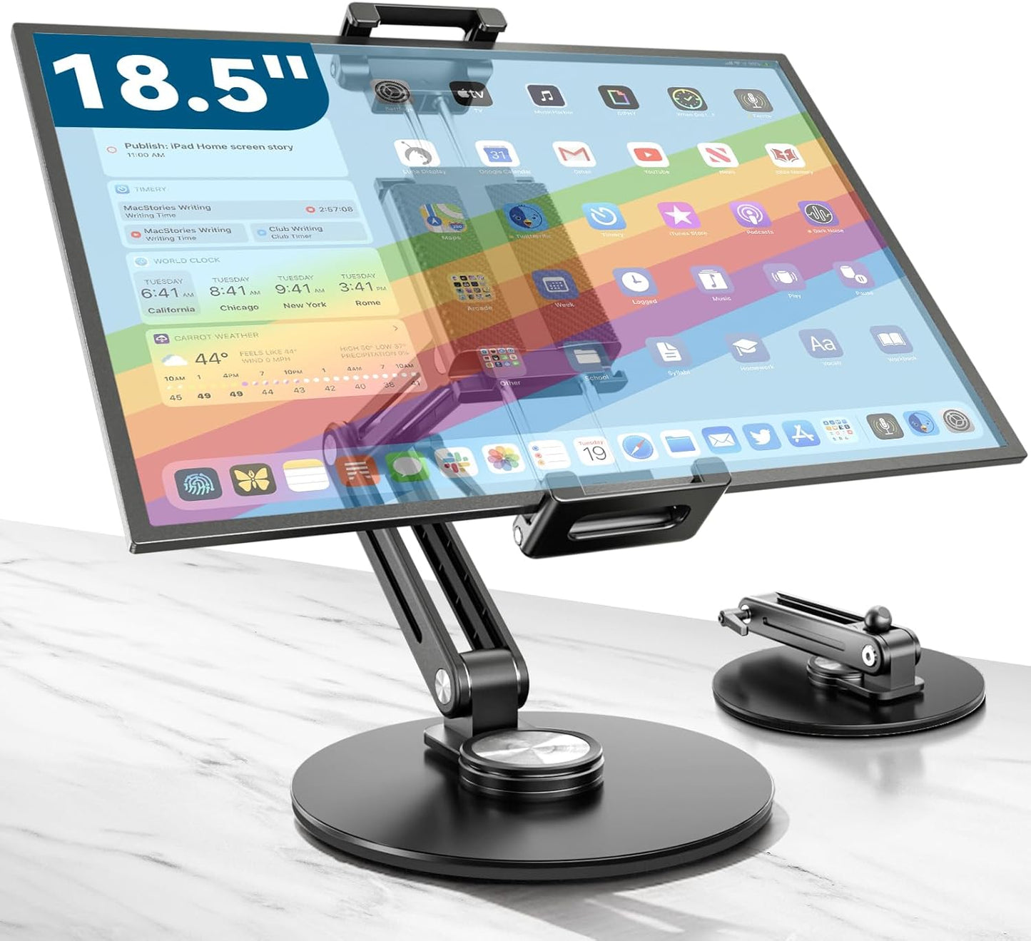 Portable Monitor Stand Large Clamp - Heavy Duty Aluminum Body supports up to 4.4 lbs 16" 17.3" 18.5 inch 360° Rotating Base Swivel Foldable Desk Stand for iPad Holder Tablet Mount for Kitchen/Travel