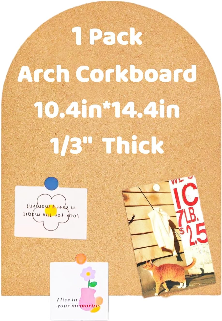 Okydoky 12mm Thick Arch Cork Board, 10.4in x 14.4in Self-Adhesive Pin Board,1 PC for Home Office Décor