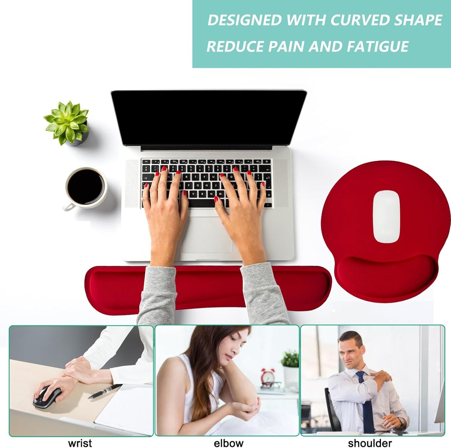Keyboard Wrist Rest Pad Mouse Pad with Wrist Support Set of 3, Mousepad with Non-Slip Rubber Base, Ergonomic Memory Foam Mouse Wrist Cushion Support for Home Office Laptop Computer Gaming, Forest