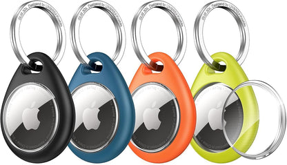 UNBREAKcable AirTag Holder for Apple - 4 Pack Air Tag Case [Fit Tightly Design] [Easy to Install] [Hold Securely] Waterproof TPU Protective Cover with Metal Keychain for Kids,Pet,Luggage,Backpack,Keys