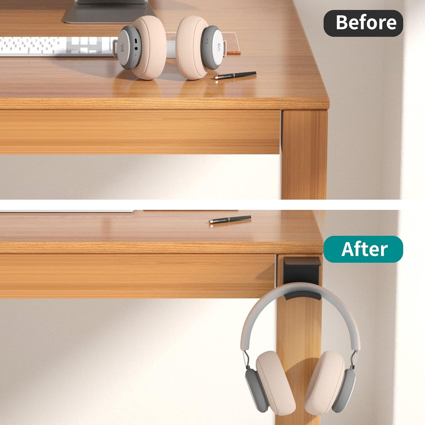 HomeMount Under Desk Headphone Hook - Adhesive Headphone Stand Hanger for Desk - White