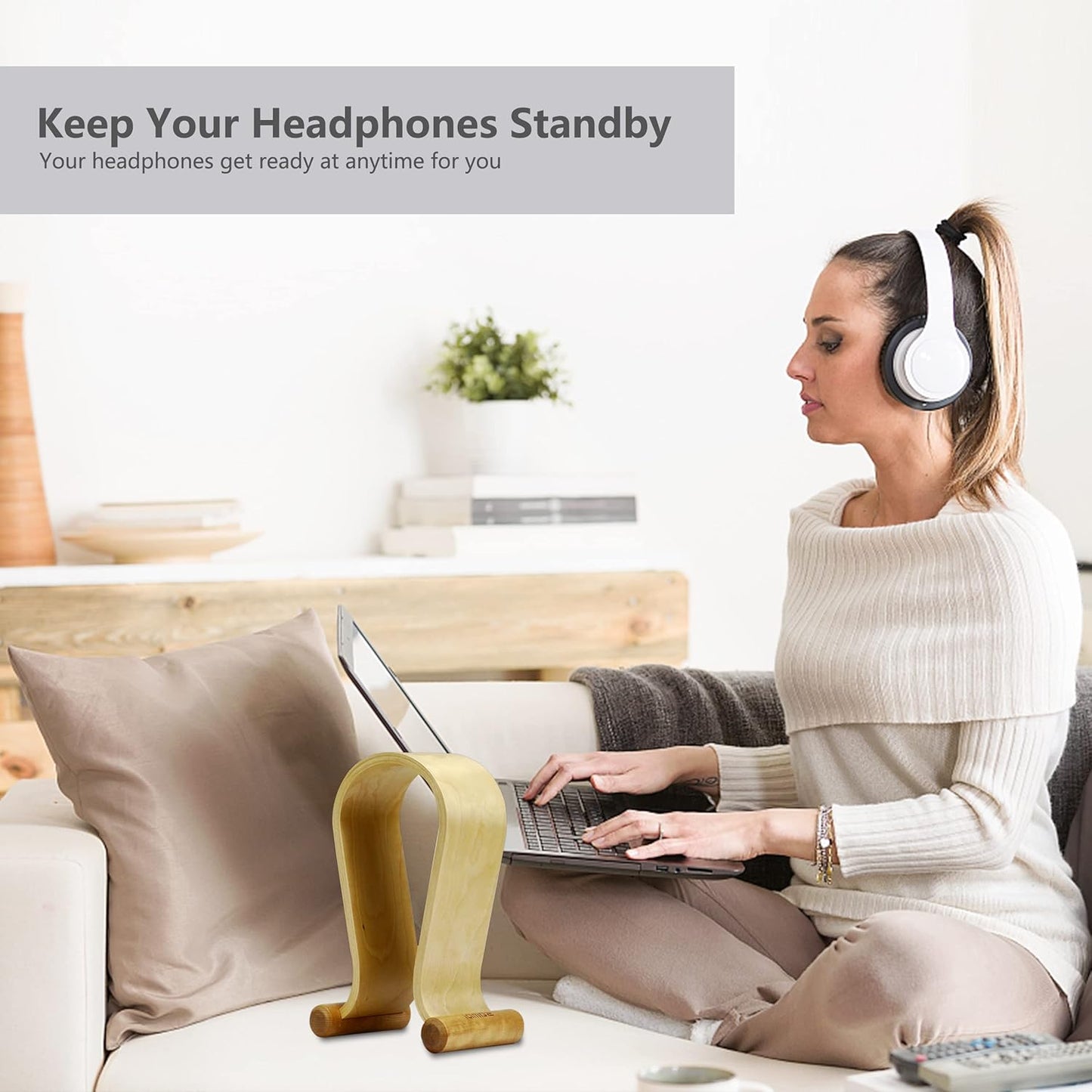 SAMDI Wood Headphone Stand, Headphone Holder Wood Headset Stand Compatible for Sony, Bose, Shure, Jabra, JBL, AKG Gaming Headphones Display et. (Walnut)