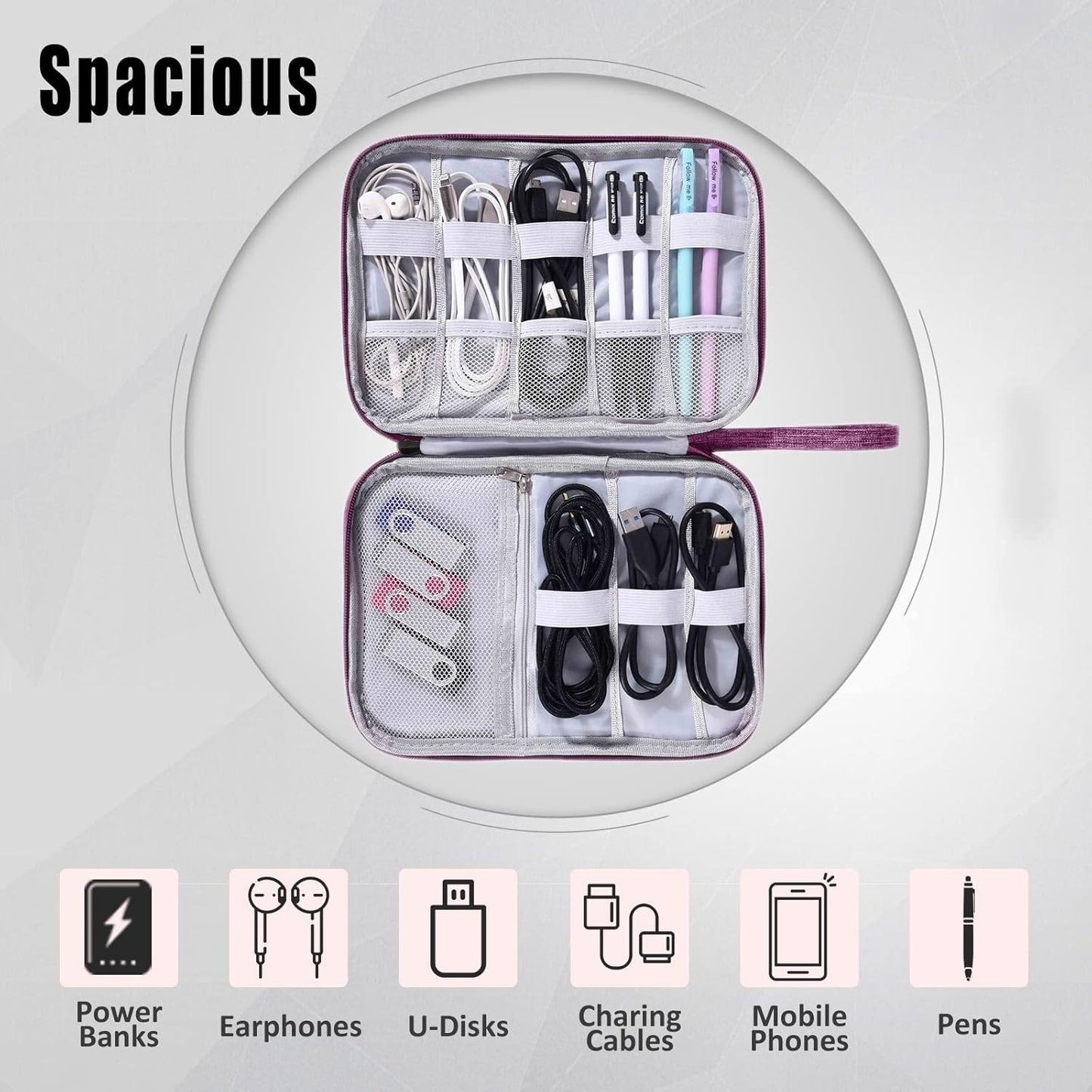 CILLA Electronics Organizer Travel, Travel Cord Organizer Case, Compact Electronics Accessories Bag for Cable, Cord, Charger, Phone