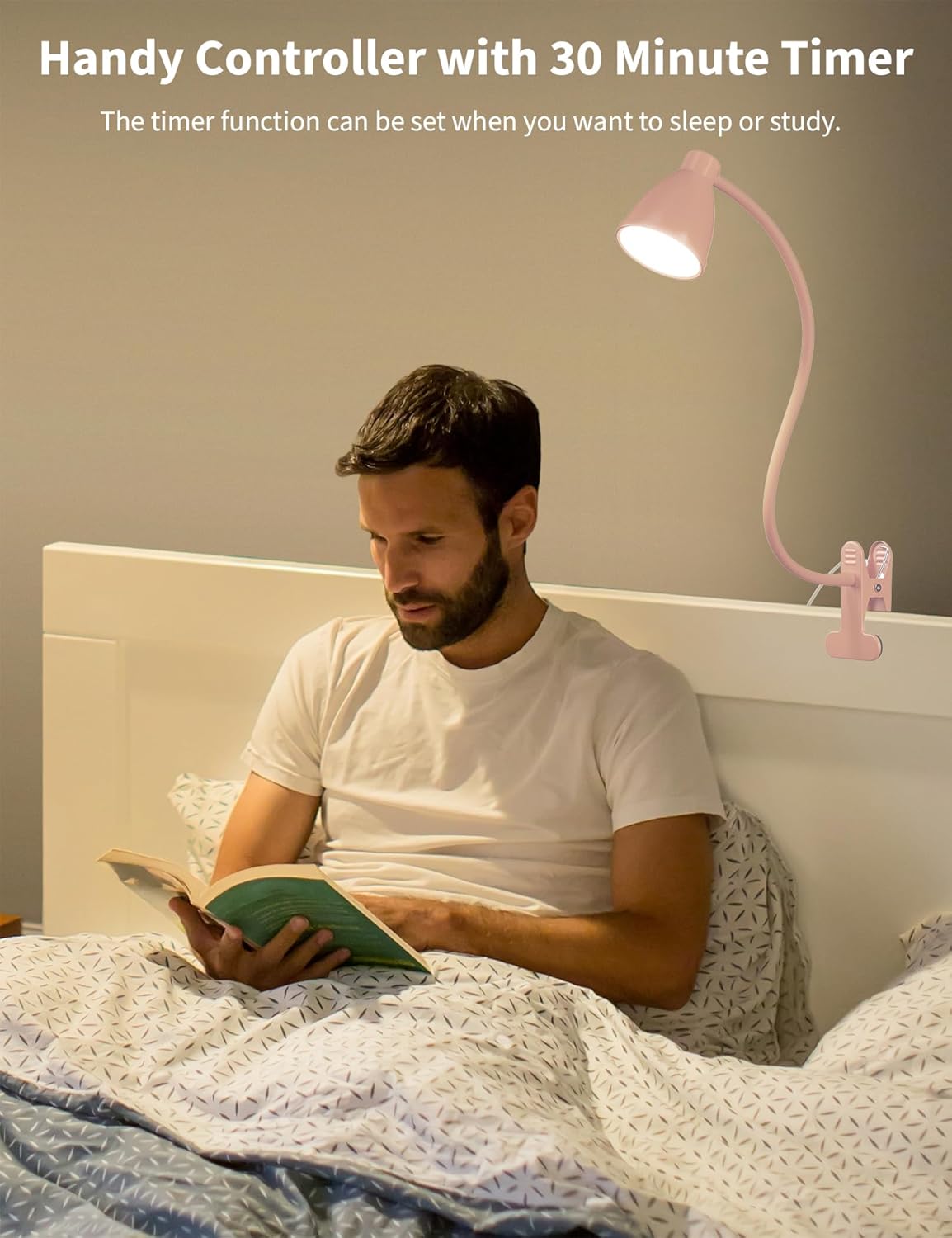 BOHON Clip on Light, 10W 38 LED Desk Lamp with Clamp, 5 Color 10 Brightness Auto Off Timer, Flexible Neck Clip Lamp, Desk Lights for Office Home Bed Bedside Reading, Bright Yellow