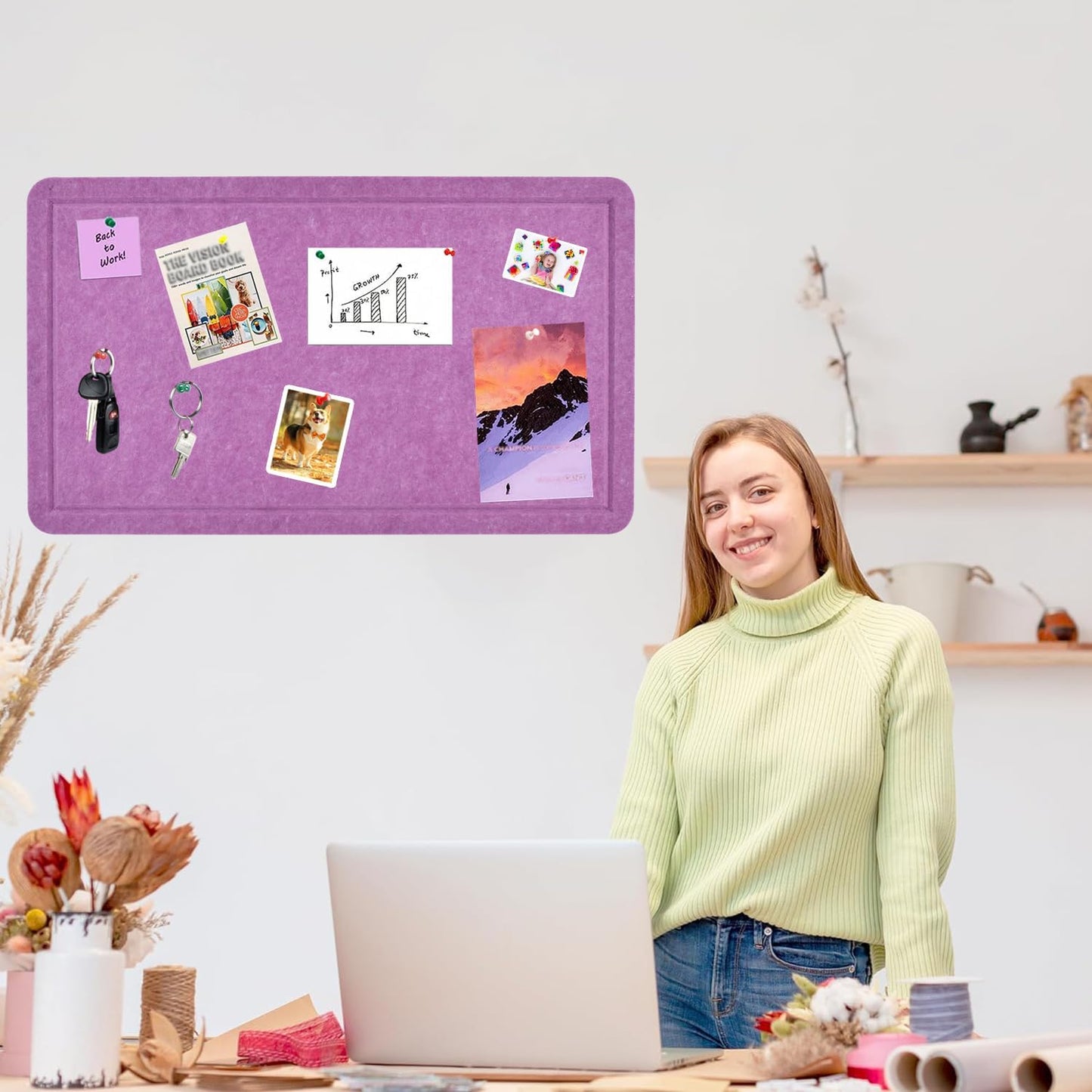 Vuzvuv Black 28"x16" Large Cork Board with 50 Push Pins & Sticky Notes, Self-Adhesive Bulletin Board for Wall, Felt Pin Vision Board for Paste Notes,Schedules Offices Home