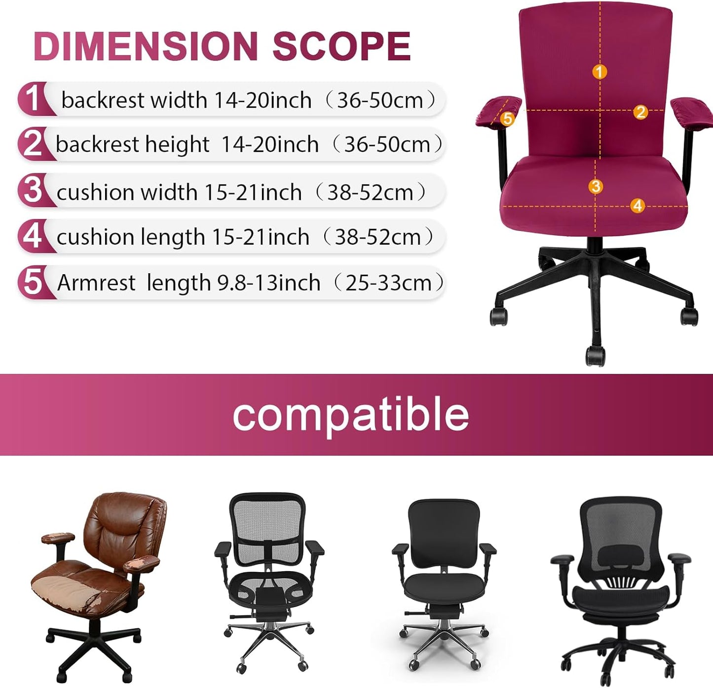 Tallew 4 Pcs Office Chair Covers Set Computer Universal Protective Stretchable Chair Seat Covers Desk Armrest Cover Pads Office Cushion Backrest for Rotating(Regular,Black)