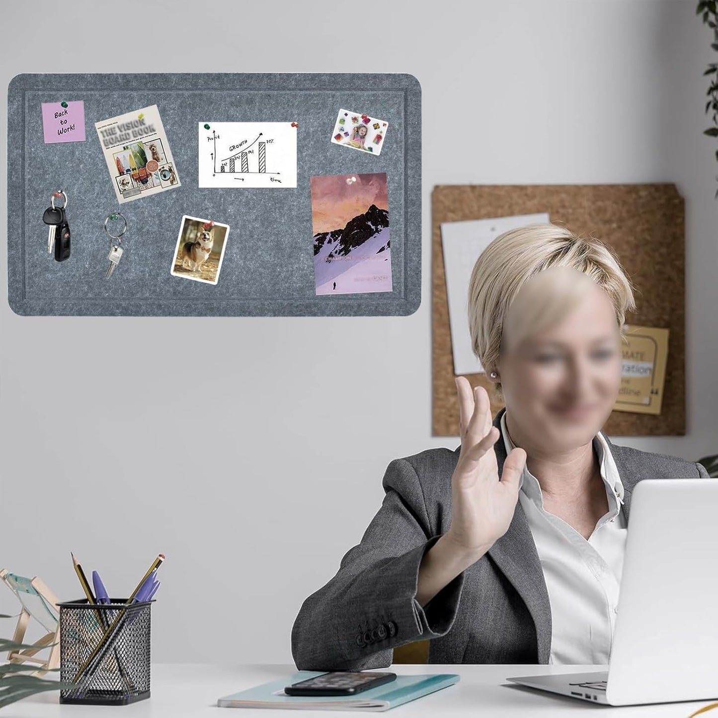 Vuzvuv Black 28"x16" Large Cork Board with 50 Push Pins & Sticky Notes, Self-Adhesive Bulletin Board for Wall, Felt Pin Vision Board for Paste Notes,Schedules Offices Home