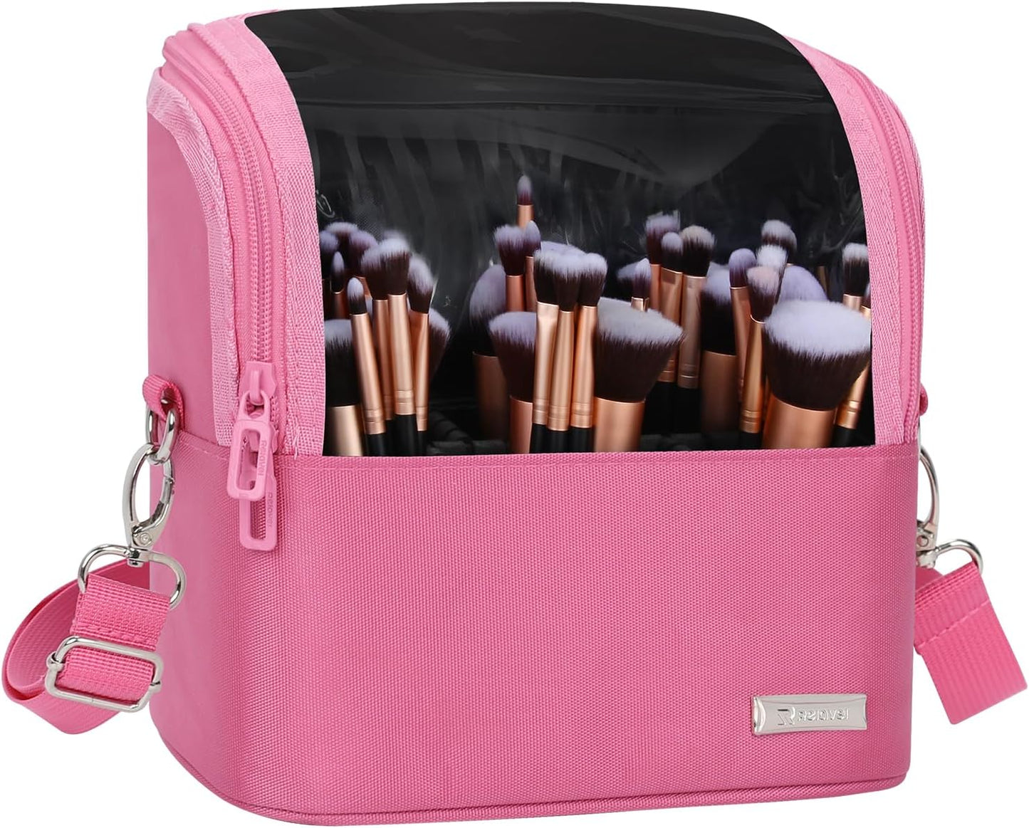 Makeup Brush Bag, Makeup Brush Holder Travel Stand-up Makeup Cup Large Makeup Brush Organizer Case Professional Cosmetic Bag Artist Storage Bag with Adjustable Divider (Large, Black)