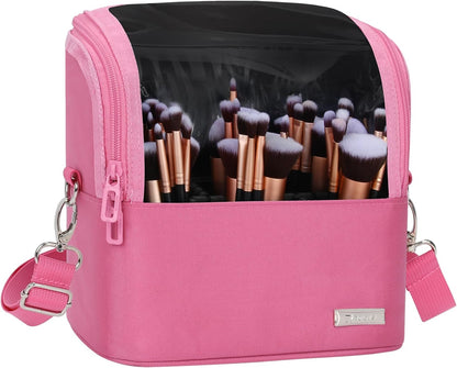 Makeup Brush Bag, Makeup Brush Holder Travel Stand-up Makeup Cup Large Makeup Brush Organizer Case Professional Cosmetic Bag Artist Storage Bag with Adjustable Divider (Large, Black)