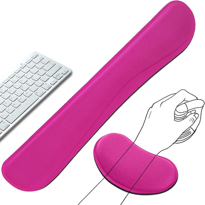 Keyboard Wrist Rest and Mouse Wrist Rest Set - Ergonomic Memory Foam Wrist Cushion - for Wrist Support on Computer, Laptop, Office, Playing Games, Typing Relieves Wrist Pain Rose Red