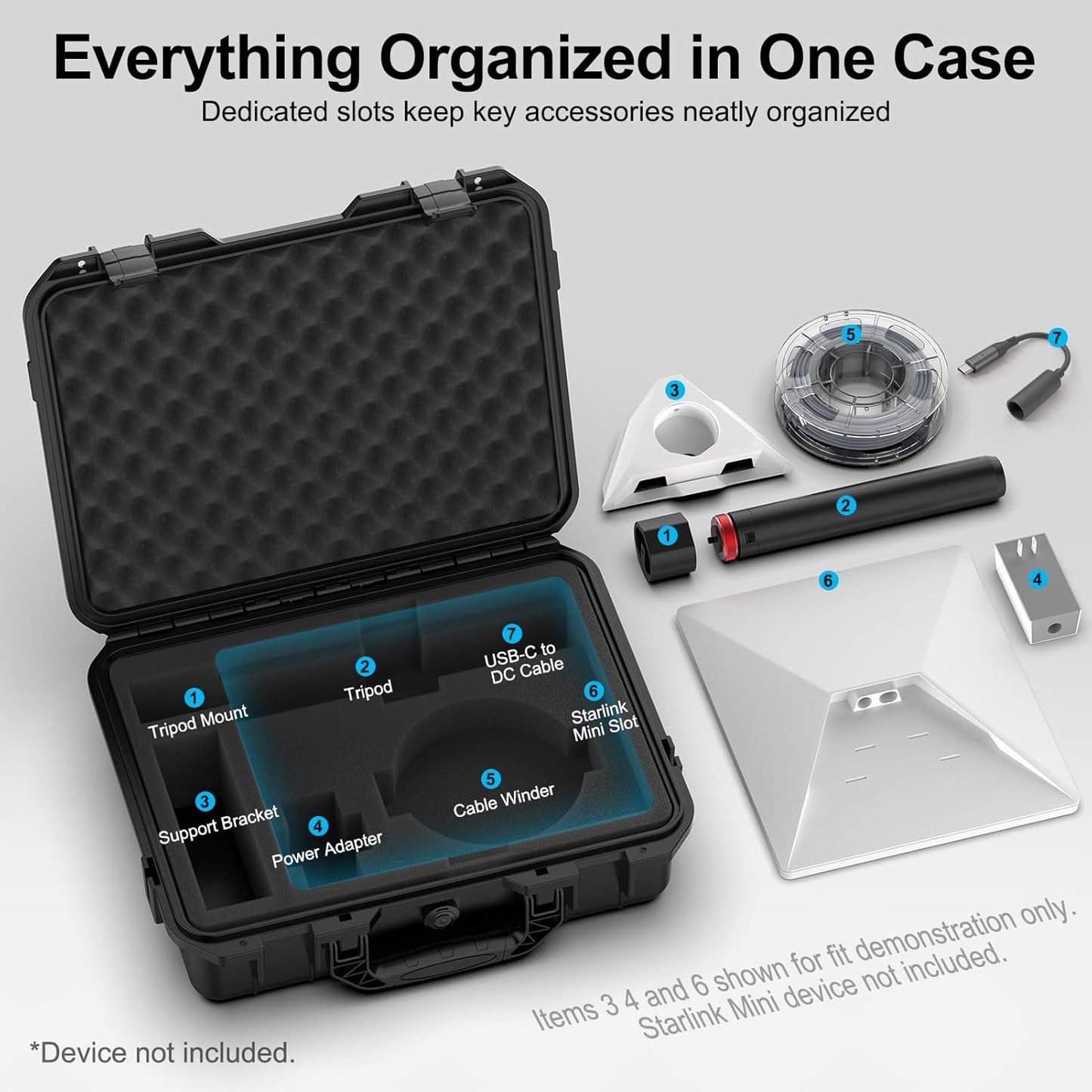 Starlink Mini Case with Tripod, Hard Carrying Travel Kit with Cable Winder and USB-C to DC Adapter Cable, Protective Storage Case for Starlink Mini Accessories, RV Camping Remote Work