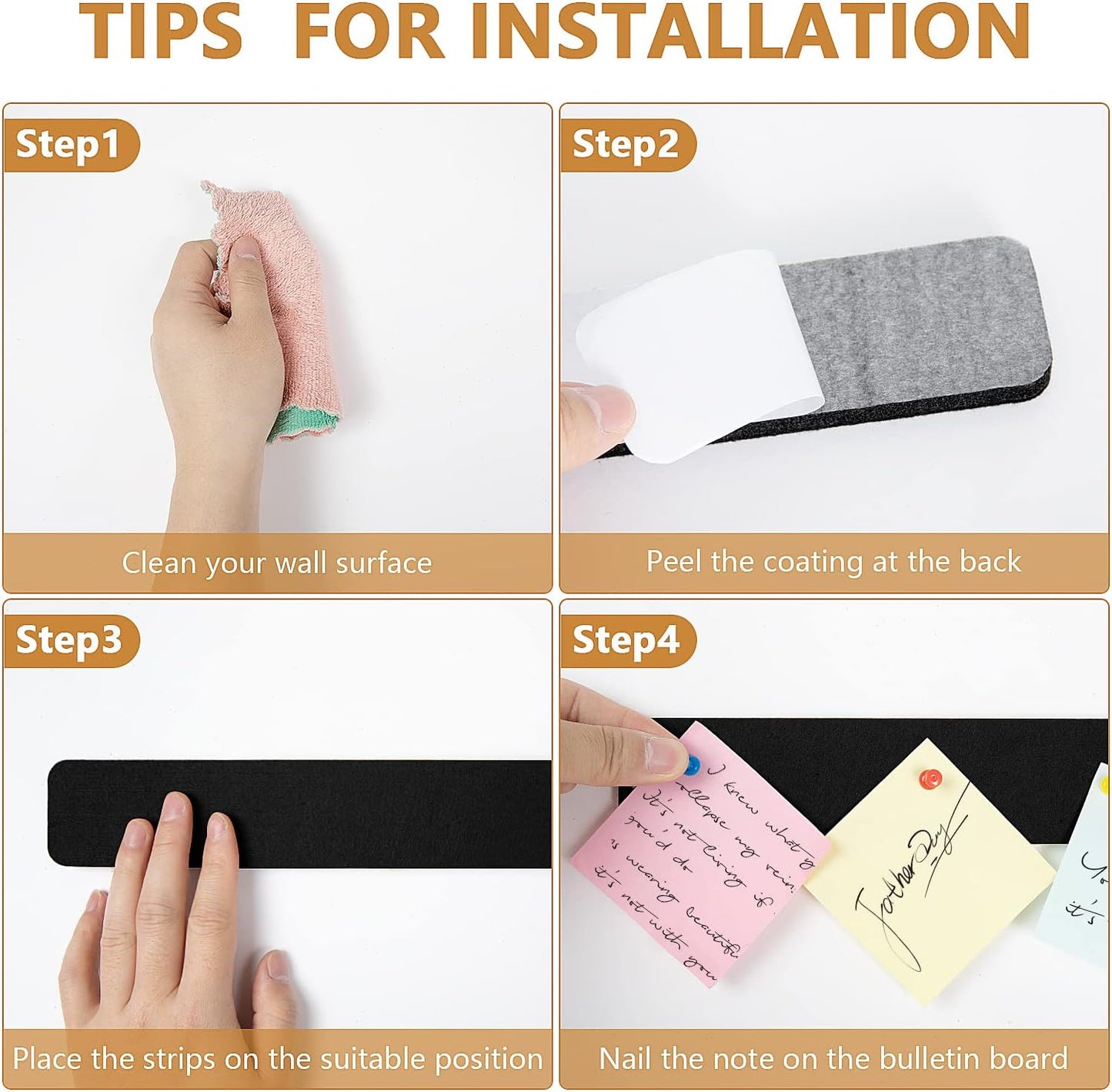 Felt Pin Board Bar Strips Bulletin Board for Bedrooms Offices Home Wall Decoration, Notice Board Self Adhesive Cork Board with 35 Push Pins for Paste Notes, Photos, Schedules
