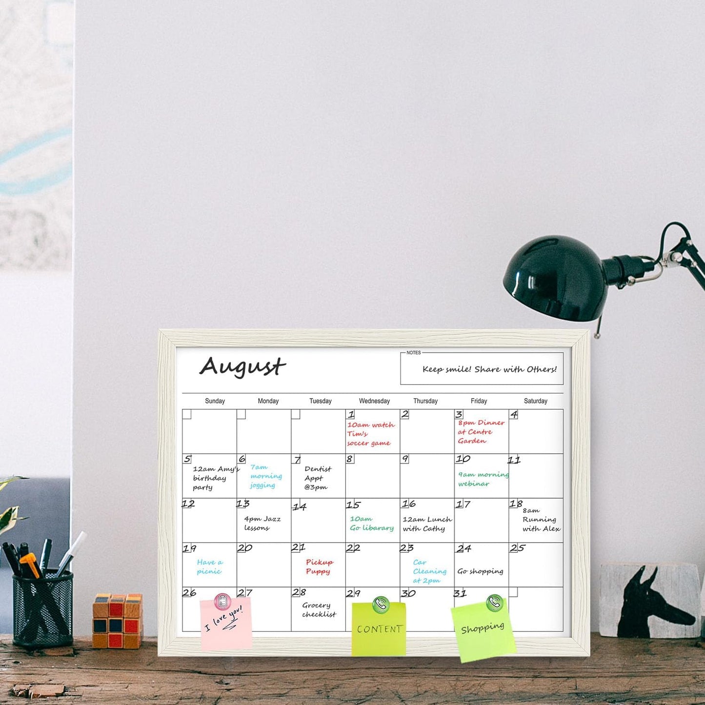 Calendar Whiteboard for Wall, TANKEE 17x13 Inches Whiteboard Calendar Cork Board Combo, Small Magnetic White Board with Wood Framed, Hanging Dry Erase Board for Kitchen Home Office School Planner