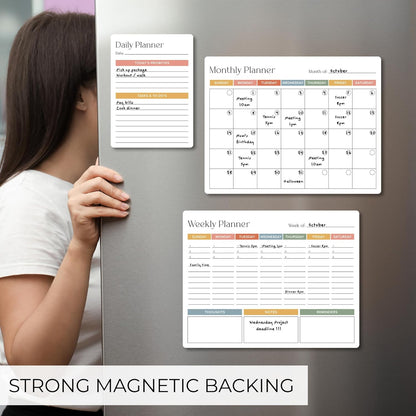 Beautiful Magnetic Dry Erase Calendar Set of 3 - Easy-to-Erase Whiteboard with Marker & Premium Magnet for Your Fridge - The Perfect Weekly and Monthly White Board Organizer for Everyday Planning