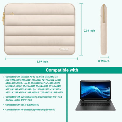 MOSISO Laptop Case 13.3 inch,13-13.3 inch Puffy Laptop Sleeve Compatible with MacBook Neo/Air 13.6 M5 M4 M3 M2 M1/Pro 13/14,HP Dell ASUS Lenovo,Polyester Horizontal Bag with Small Case, Sand