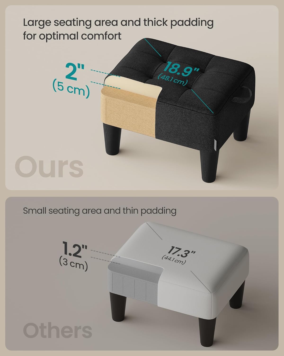 SONGMICS Foot Stool with Legs, Small Footstool Ottoman, Velvet Seat with Thick Cushion, for Living Room, Bedroom, Entryway, 330 lb Weight Capacity, Jelly Pink ULOM501R01