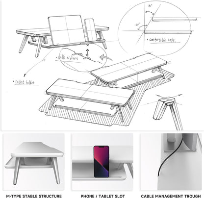 Fenge Dual Monitor Stand, Monitor Stands Riser for 2 monitors, 42.5 Inch Wood Desk Shelf with Storage Organizer and Cable Management for Office Desk Accessories