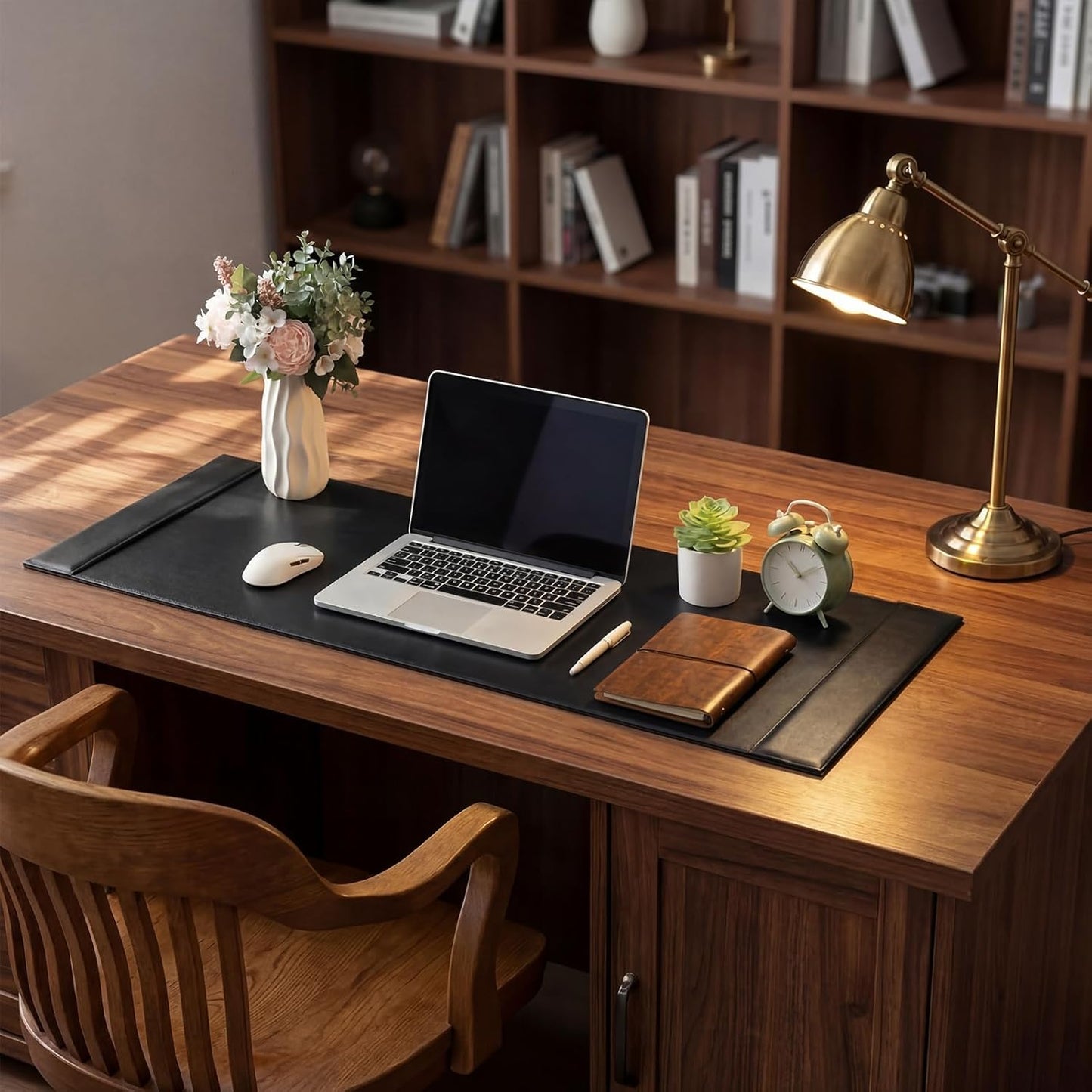 30 x 18 Inch Leather Desk Pad Protector with Side Rails, Executive Office Desk Mat for Home Workspace, Writing Surface, Mouse & Keyboard Pad, Elegant Gift for Men Dad Husband (Brown)