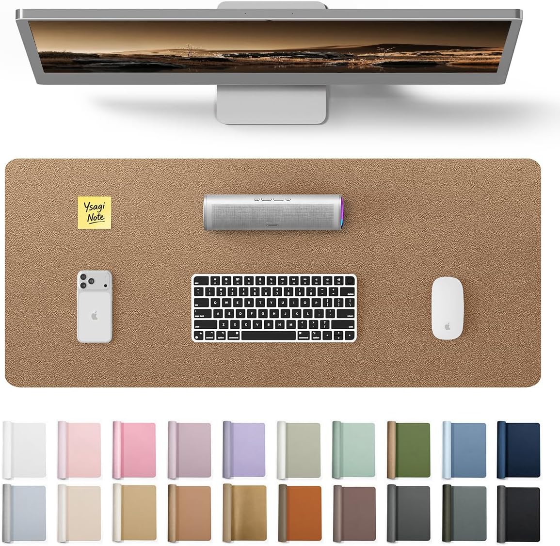 YSAGi Leather Desk Pad Protector, Large Mouse Pad, Non-Slip PU Leather Desk Blotter, Waterproof Writing Pad for Office and Home (31.5" x 15.8", Eggshell) - Colors B
