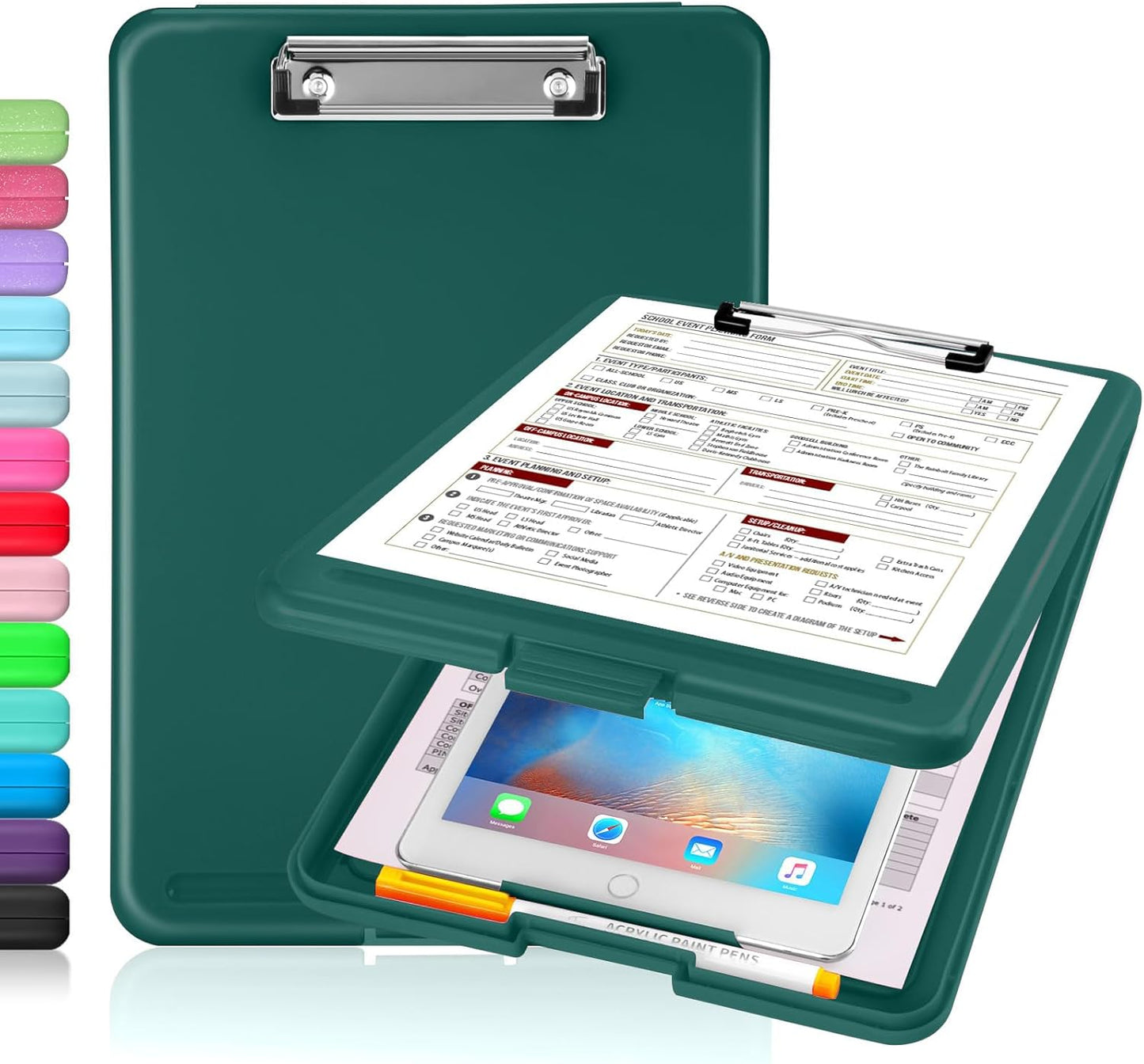 Sooez Clipboard with Storage, Plastic Storage Clipboards with Low Profile Clip, Nursing Clip Boards Foldable, Hanging Clipboard Case for Work, Teacher, Classroom Must Haves, Office School Supplies