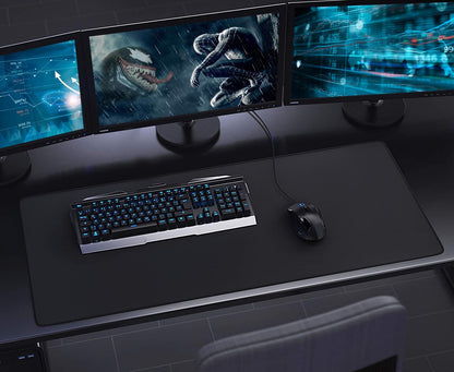 Large Extended Gaming Mouse Pad with Stitched Edges, (31.5X15.7In) Durable Non-Slip Natural Rubber Base, Waterproof Computer Keyboard Pad Mat for Esports Pros/Gamer/Desktop/Office/Home-Black