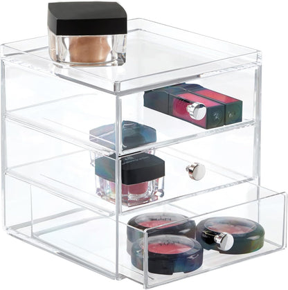 iDesign 3-Drawer Stackable Makeup Organizer - Small Clear Plastic Storage Drawers for Bathroom, Vanity, or Desk